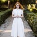 VINTAGE WHITE DRESS | Linen Dresses, Peter Pan Collar Dress, Minimal Wedding Dress, 50s Wedding Dresses, Short Sleeves 