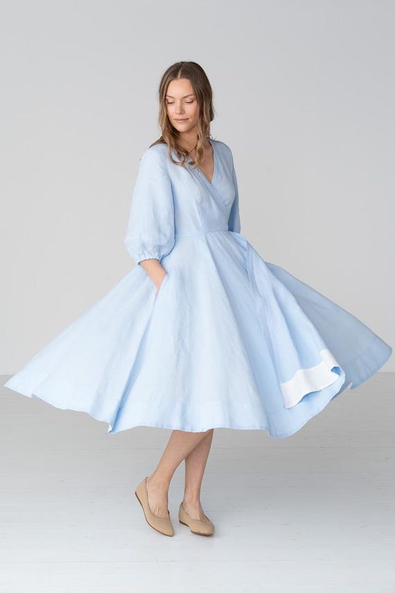 knee length dresses for ladies Swing Wrap Midi Linen dress 6013 – Xiaolizi main image 0