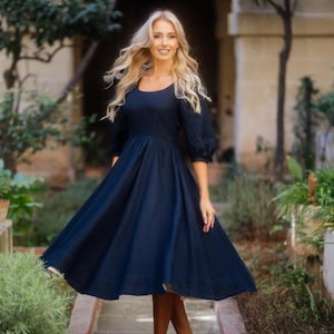 MOTHER Of THE BRIDE dress | Navi Midi Dress, Linen Wedding Guest Dress, Womens Clothing, Formal Cocktail Dress, Bridesmaid Dress, Carmen