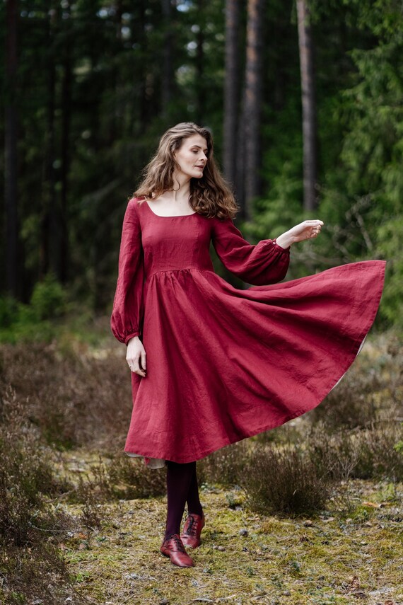 RED MIDI DRESS Mid Century Modern Dress Renaissance Dress - Etsy