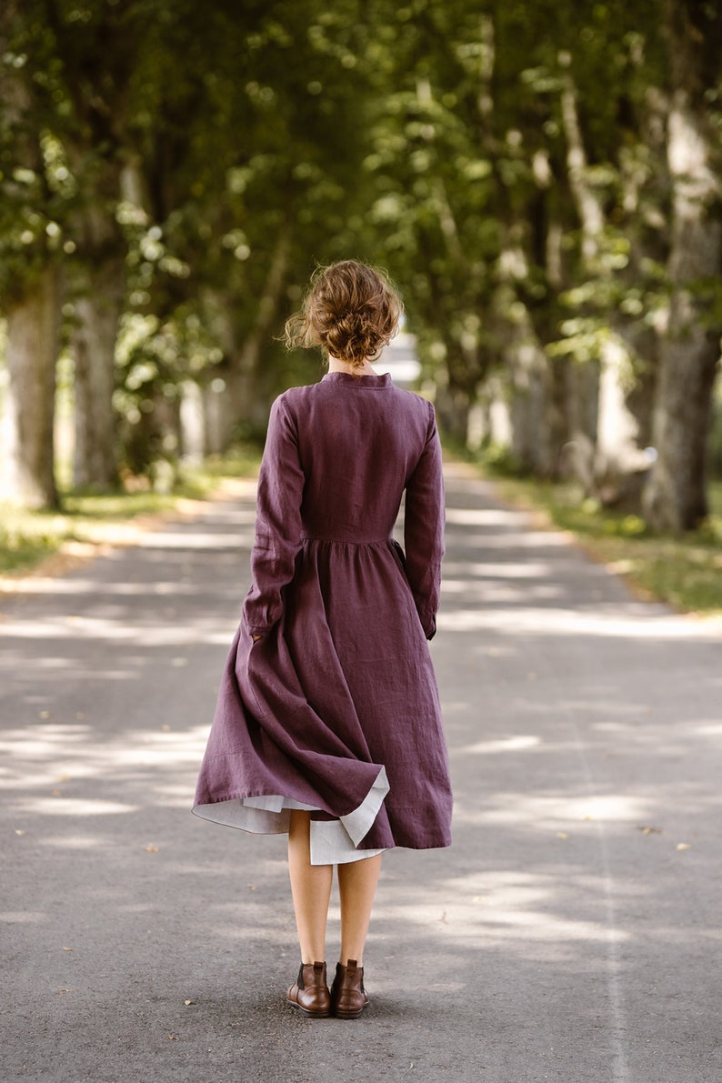 PURPLE LINEN DRESS Mid Century Modern Dress Cottagecore Etsy