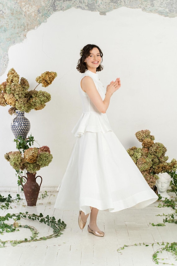 beige wedding dress with white lace Wedtrend Women Ivory Bridal Dress A-Line Bateau Neck Corset Tulle Wedding  Dress with Long Sleeves – WEDTREND main image 1