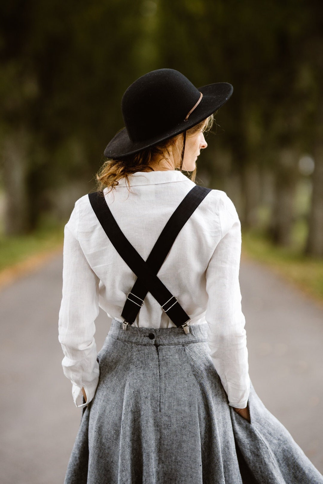 WOMEN SUSPENDERS Black Suspenders Women's Linen 