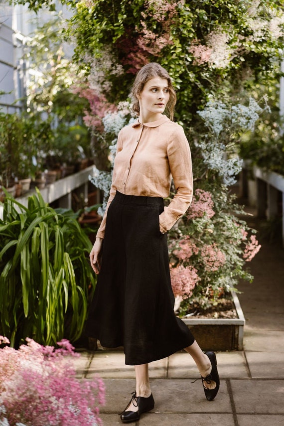 women's plus size black linen pants