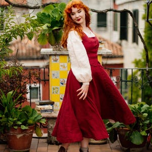 RED PLEATED SKIRT | Midi Skirt, Swing Skirt, Photoshoot Outfit, Cocktail Skirt, Formal Linen Skirt, Date Night Marsala Red Evelyn Skirt