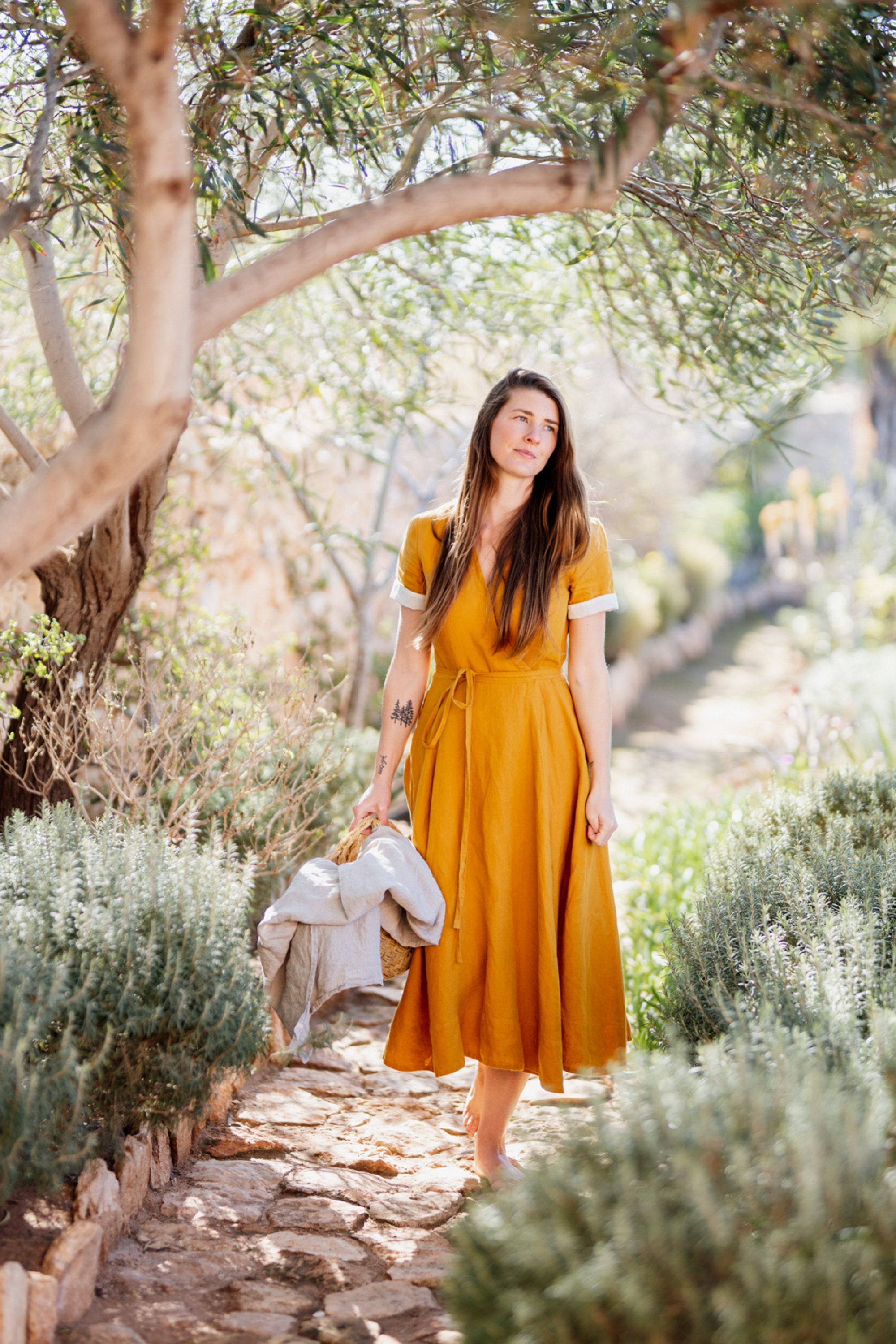 Summer Dress Linen Maxi Wrap Dress Tie 