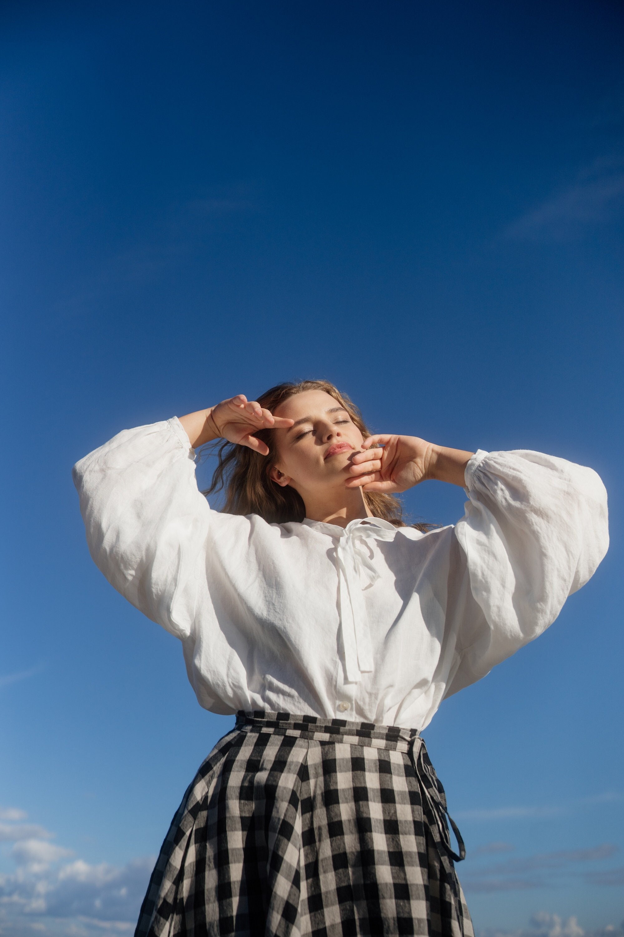 PUFF SLEEVE SHIRT | Linen Top, Long Sleeve Blouse, Mid