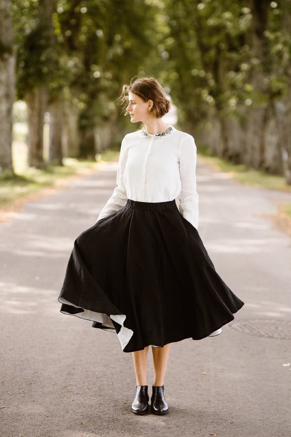 BLACK PRAIRIE SKIRT High Waist Linen Midi Skirt Circle - Etsy