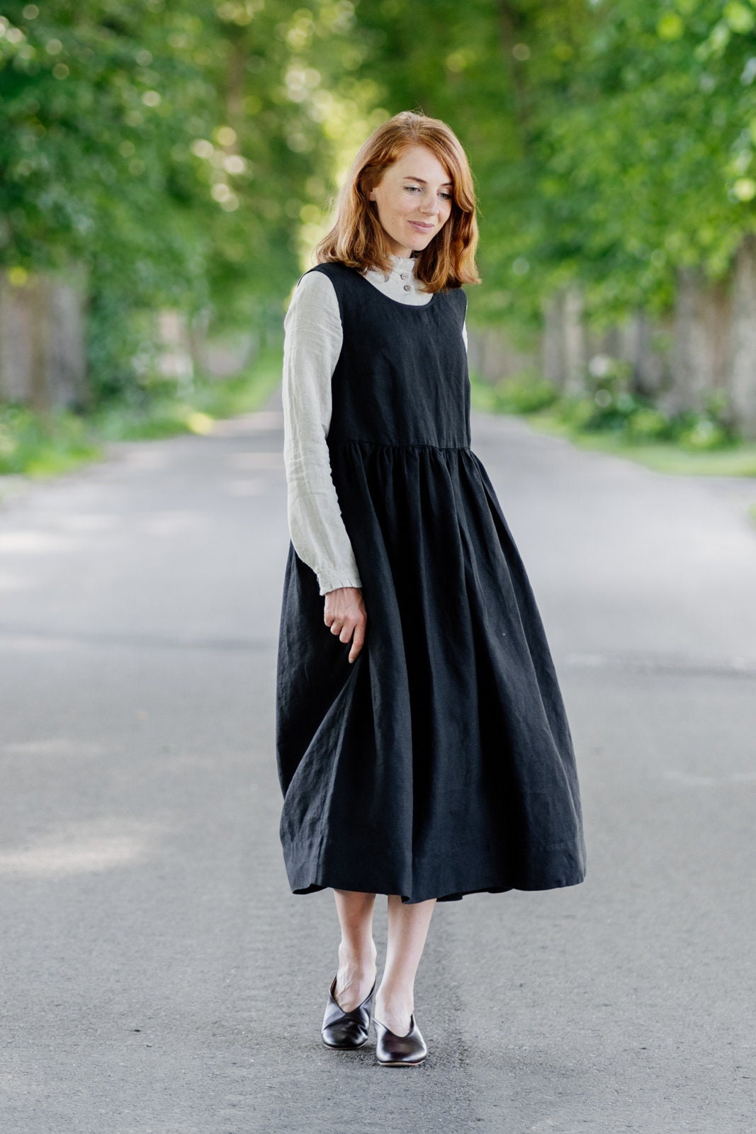 SMOCK DRESS SLEEVELESS Casual Black Flax Dress Loose Fit | Etsy Denmark