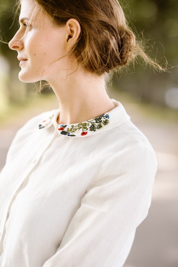 Long Sleeve Peterpan Collar Blouse with embroidered logo