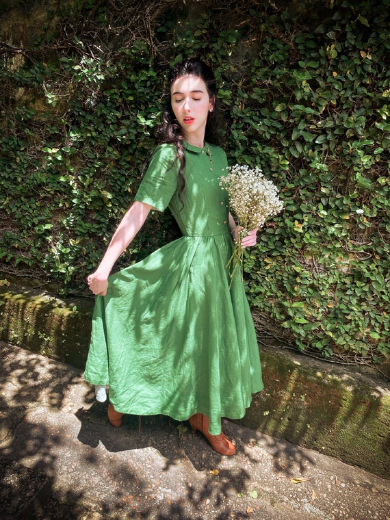 CIRCLE SKIRT DRESS Green Linen Dress, Fairycore Dress, Summer Linen  Dresses, Flax Linen Clothing, Son De Flor 