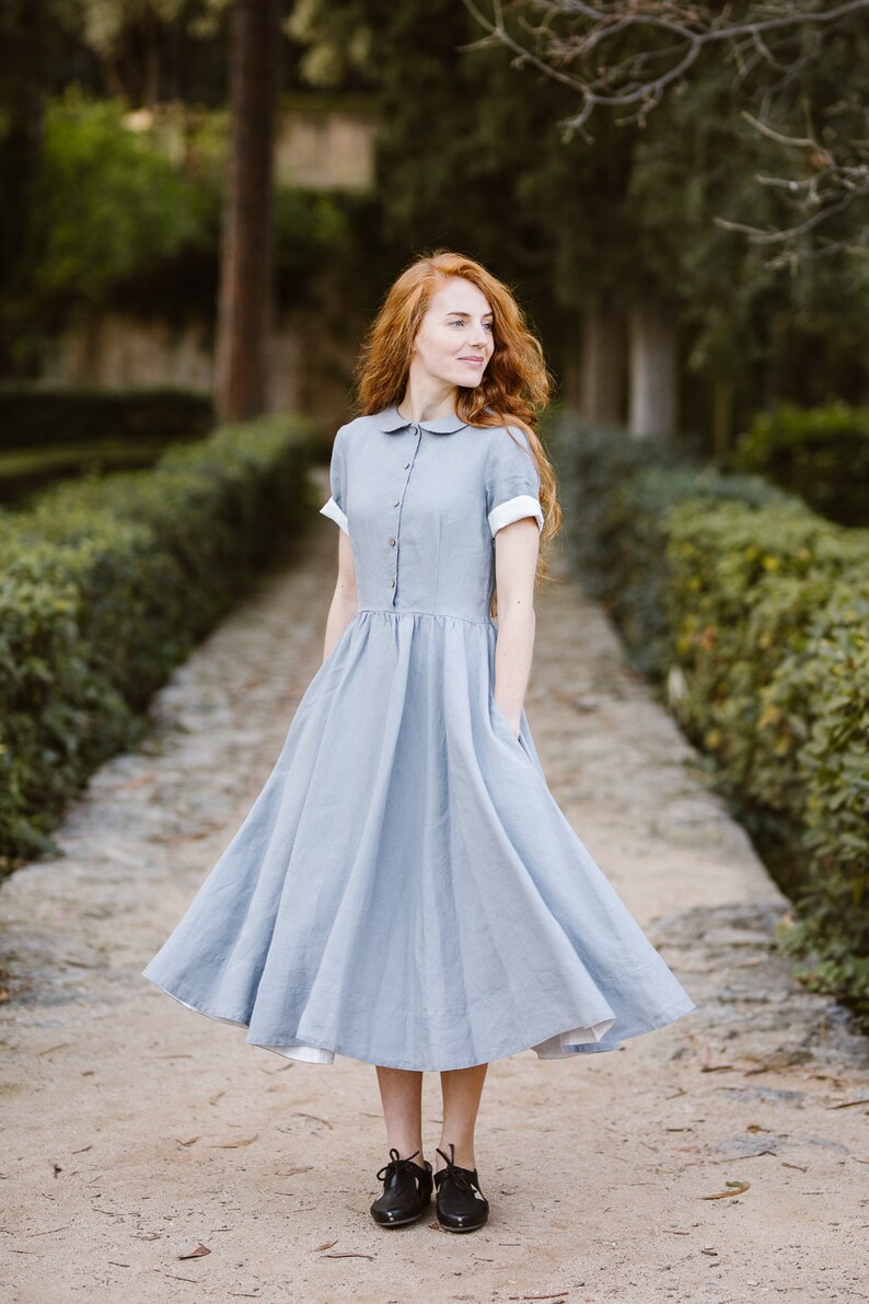 Linen Vintage Look Women Linen Dress Linen Clothing Flare | Etsy