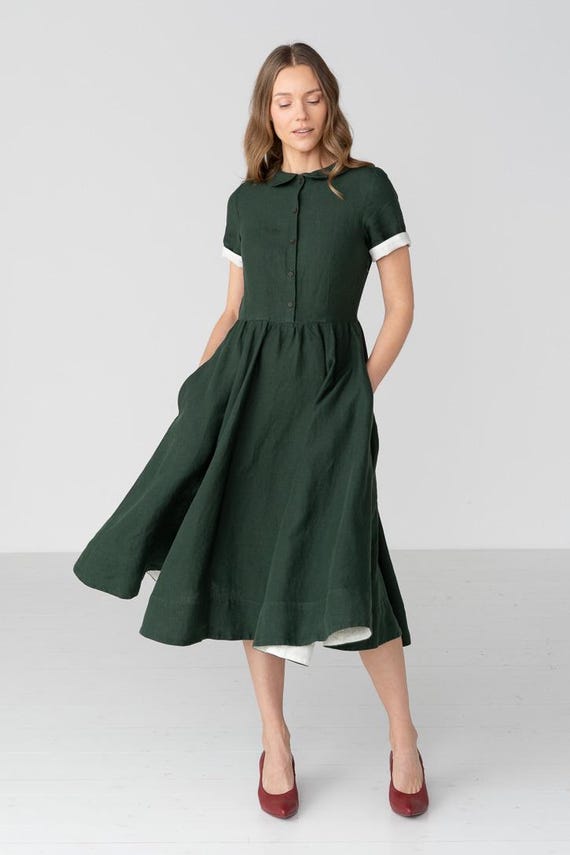 chinese dress ladies Linen dress FRENCH — Stonewashed Linen with an Adjustable Bow