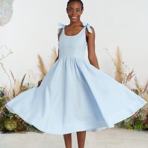 LINEN SLEEVELESS DRESS | Sky Blue Dress, Summer Style Wedding Guest Dress, Linen Clothing, Luxe Bobo Dress, Mother Of Bride Dress