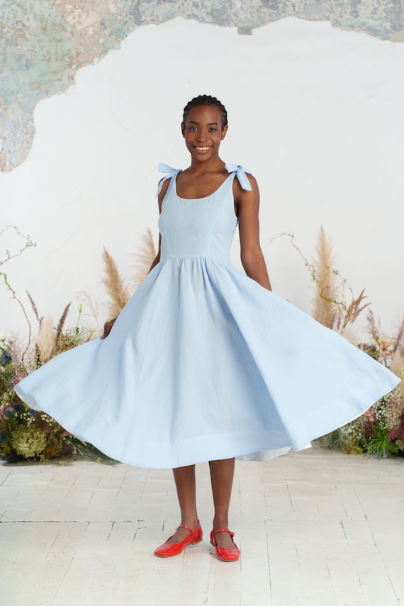 LINEN SLEEVELESS DRESS | Sky Blue Dress