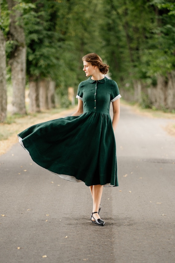 50s DRESS Peter Pan Collar Dress Plus Size Clothing - Etsy