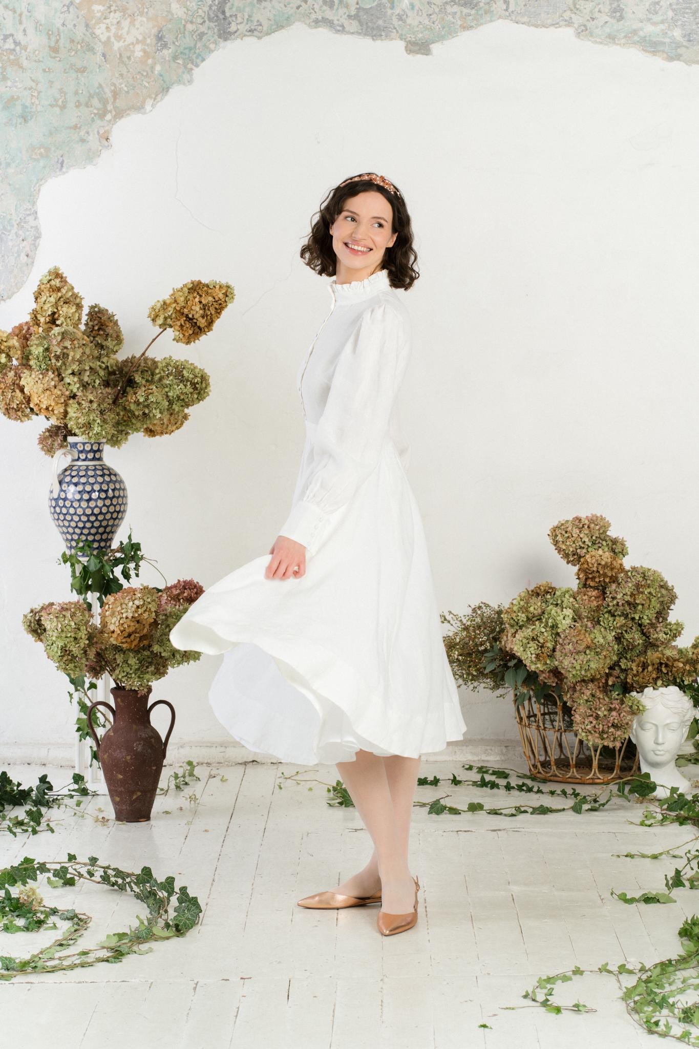 SIMPLE WEDDING DRESS | Linen Wedding Ceremony Dress for Bride, Forest  Wedding Dress, Vow Renewal Dress, Boho Elopement Dress, Abigail - Etsy