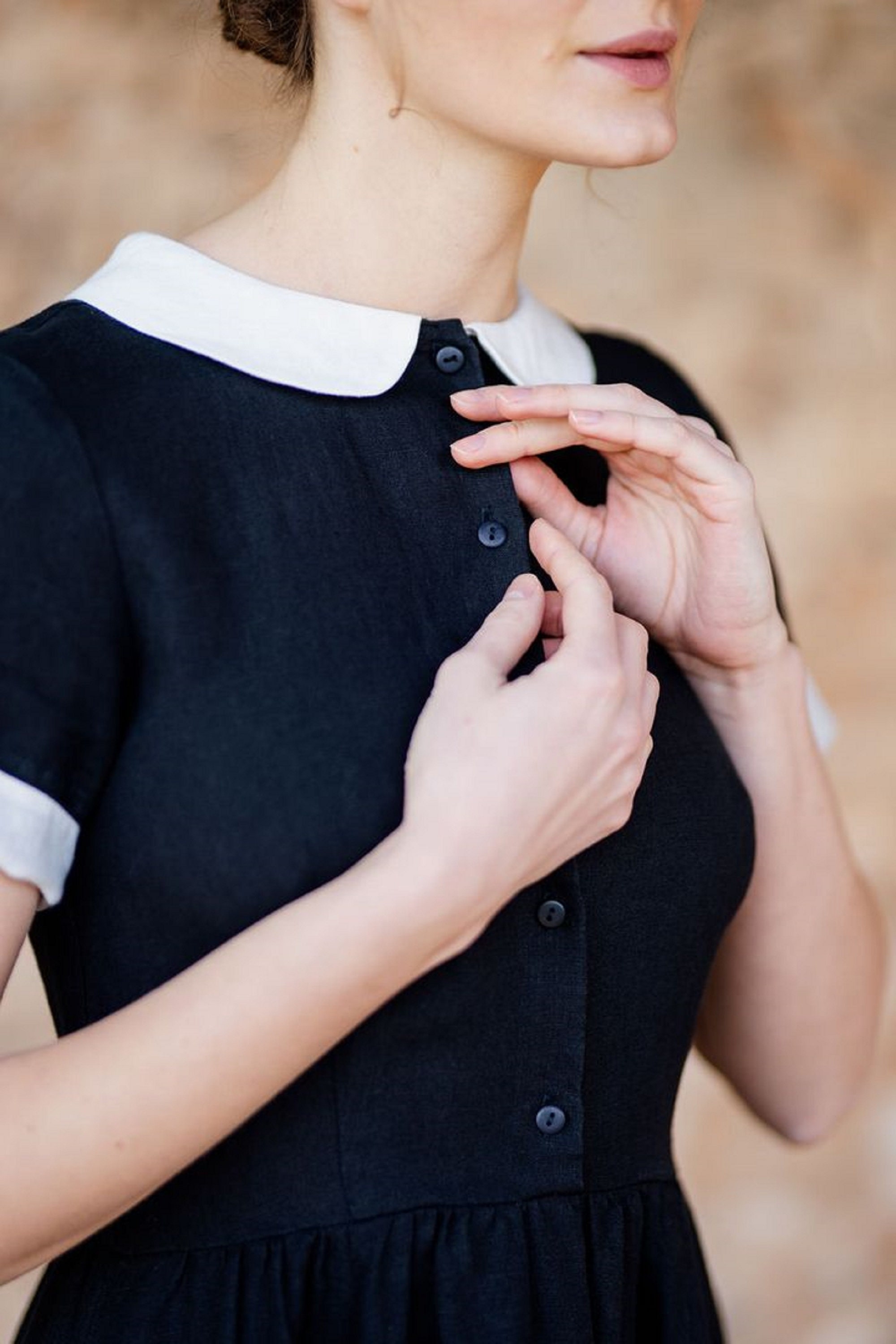 Black dress white collar peter pan discount
