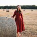A LINE DRESS | Red Linen Dress, Long Sleeves, Shirtwaist Dress, Cottagecore Clothing, Semi Formal Long Dresses, SondeFlor