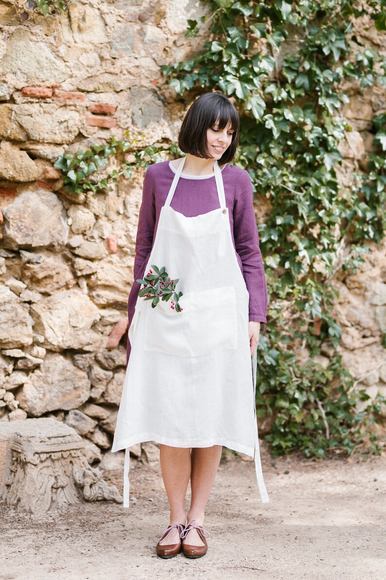 White Apron Linen Apron Traditional Apron Kitchen Clothing Etsy