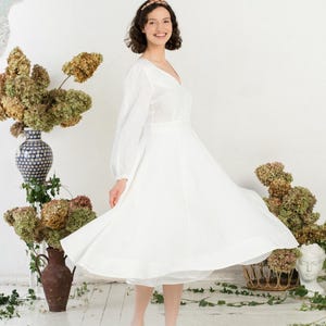 LINEN BRIDAL DRESS | White Wedding Ceremony Dress, Simple Linen Wedding Dress, Bridal After Party Dress, Elopement Dress,Long Sleeve,Bridget