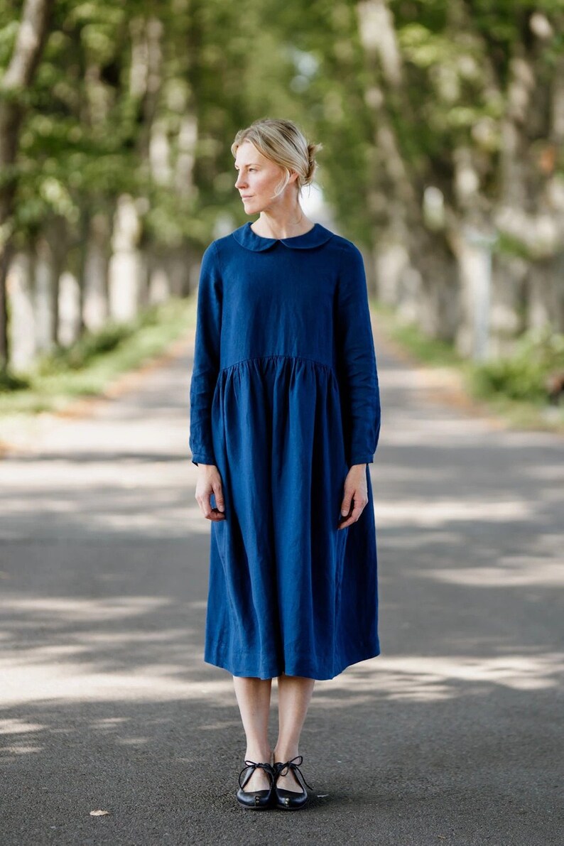 Peter Pan Collar Dress Holiday Dress Long Sleeve Laelia Dress Red Linen Dress Red Christmas Dress Midi Linen Dress High Waist Dress