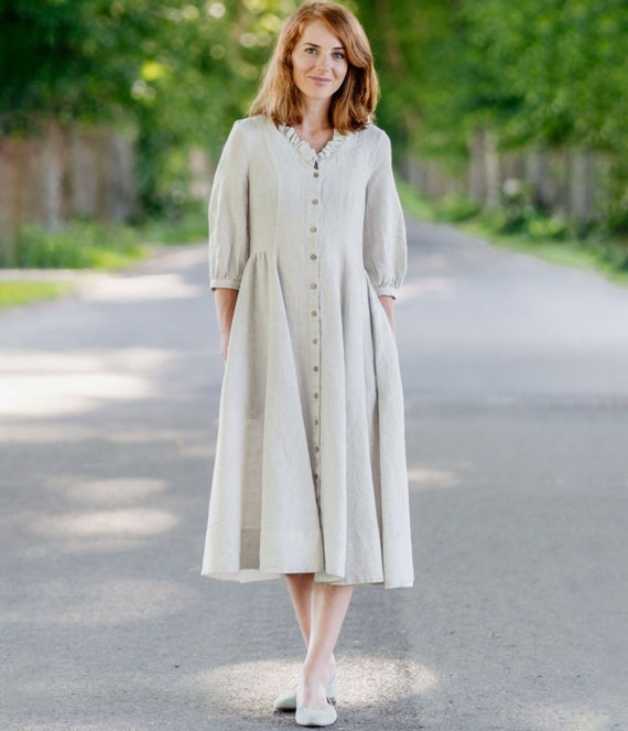 LINEN MAXI DRESS Medieval Dress Cottagecore Dress Half Sleeve