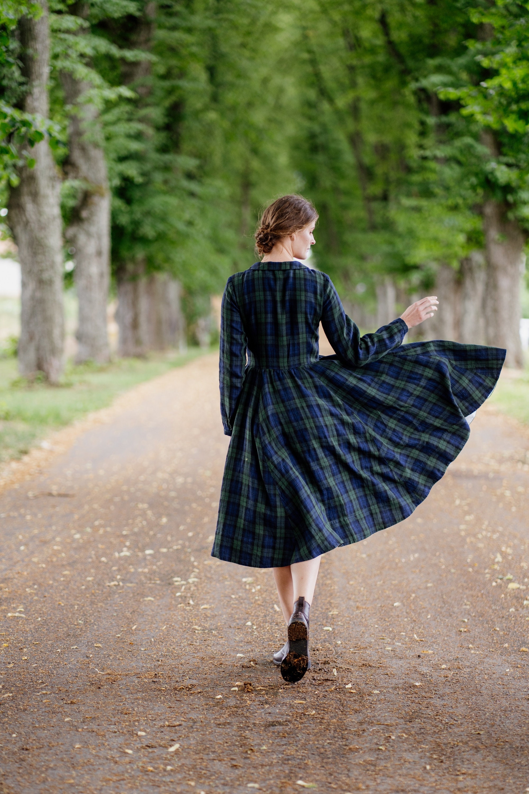 BLUE PLAID DRESS 1950s Long Sleeve 