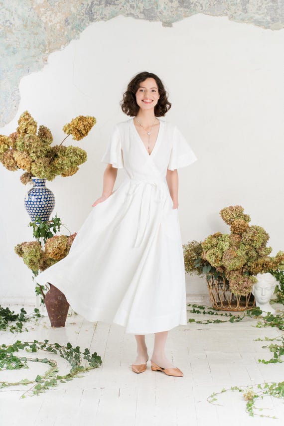 VESTIDO DE CEREMONIA DE BODA Vestido largo cruzado estilo