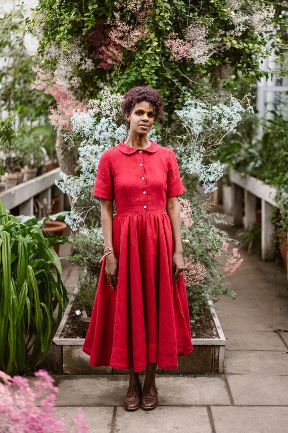 RED LINEN DRESS Modest Dresses Medieval 