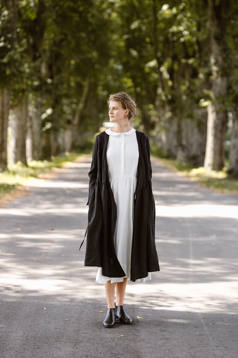 Flax Clothing Wrap dress Black Black Linen Dress Plus Size Linen Dress Wrap Dress Linen Kimono Dress Linen Dress Linen Clothing