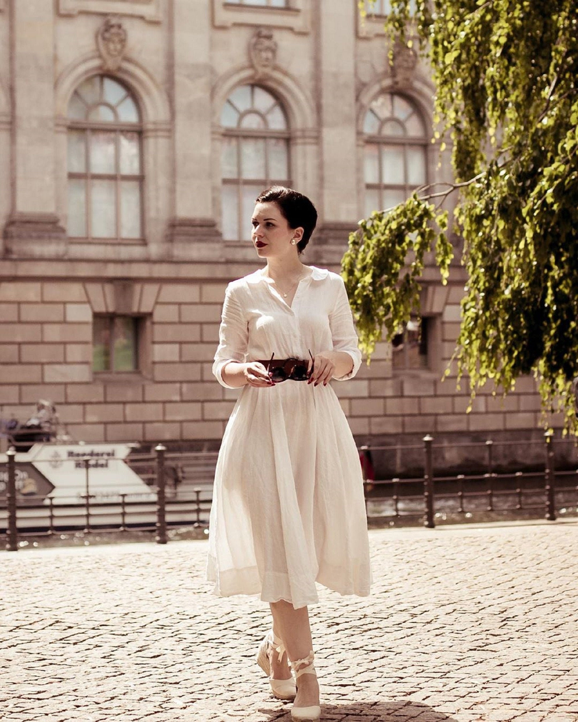 White Linen Dress Midi Linen Dress ...