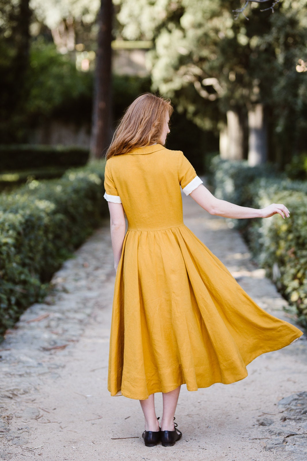 Mustard Color Dress Washed & Soft Linen 70's DressShort | Etsy