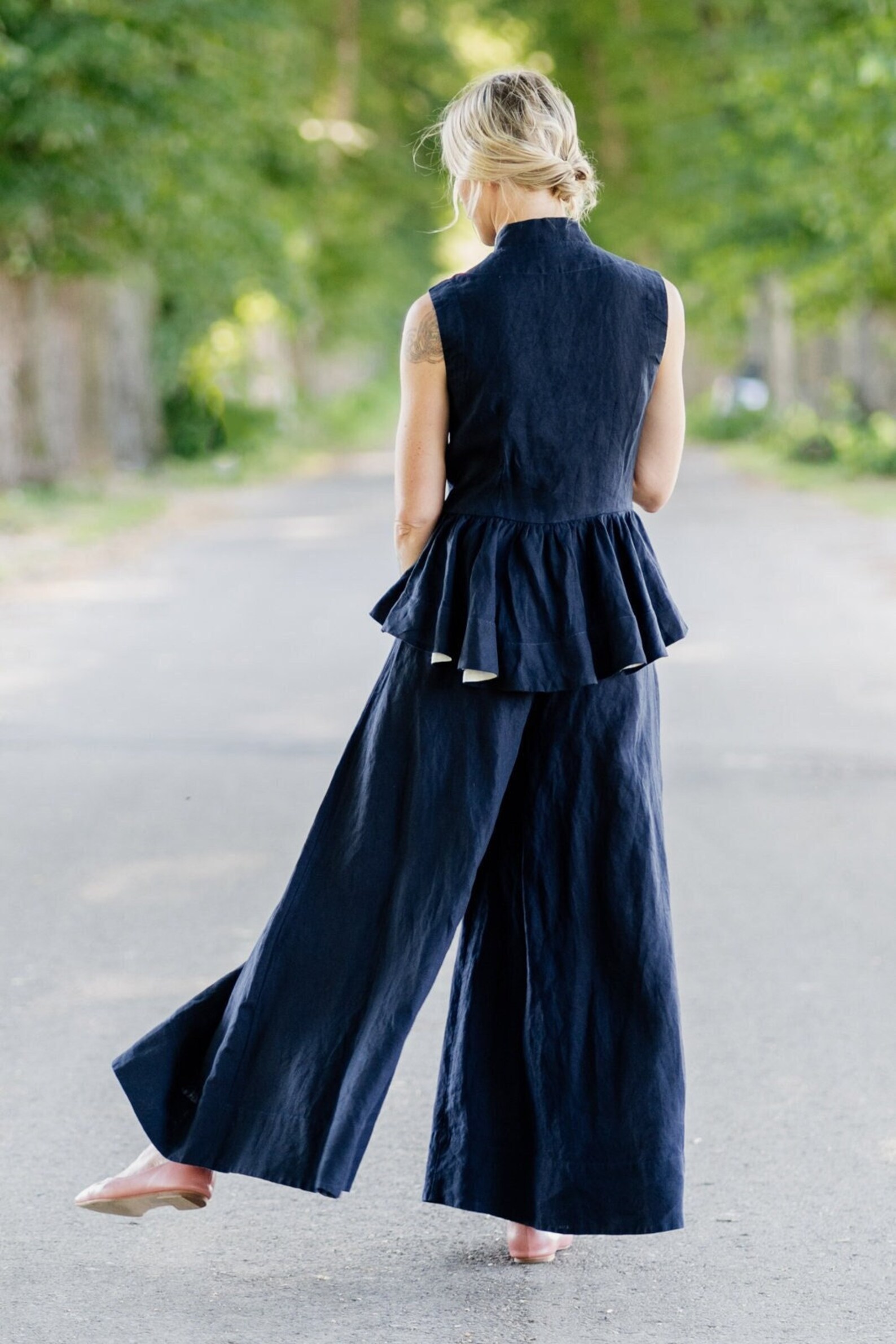 WOMEN'S LINEN PANTS Blue Palazzo Pants Linen Culottes Etsy