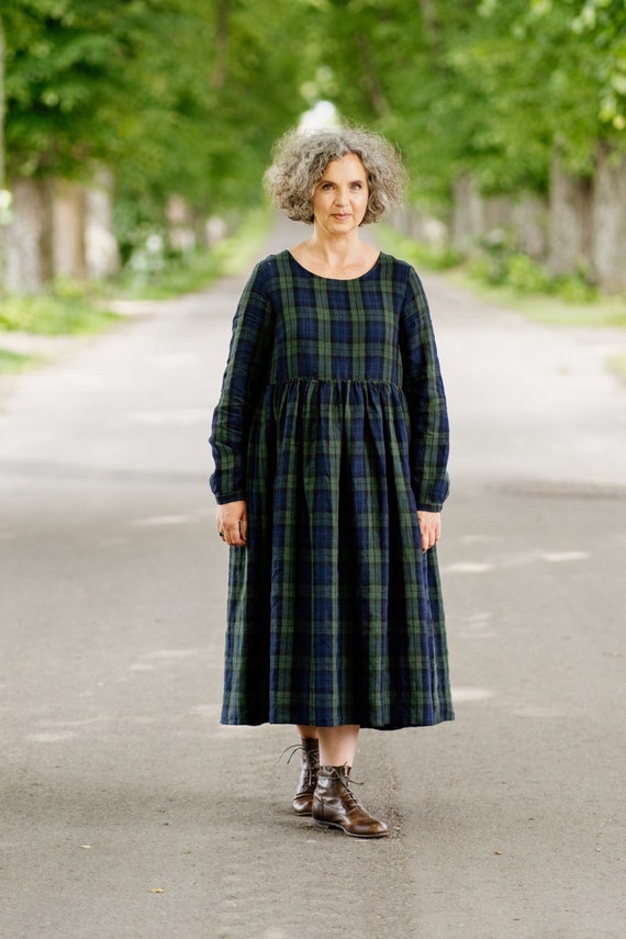 TARTAN DRESS WOMEN Linen Tunic Dress 