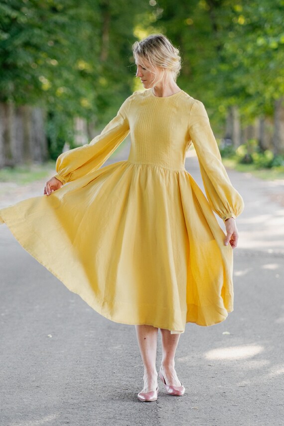 Zitronengelbes Kleid Leinenkleid Leinenkleid Leinenkleid | Etsy Österreich