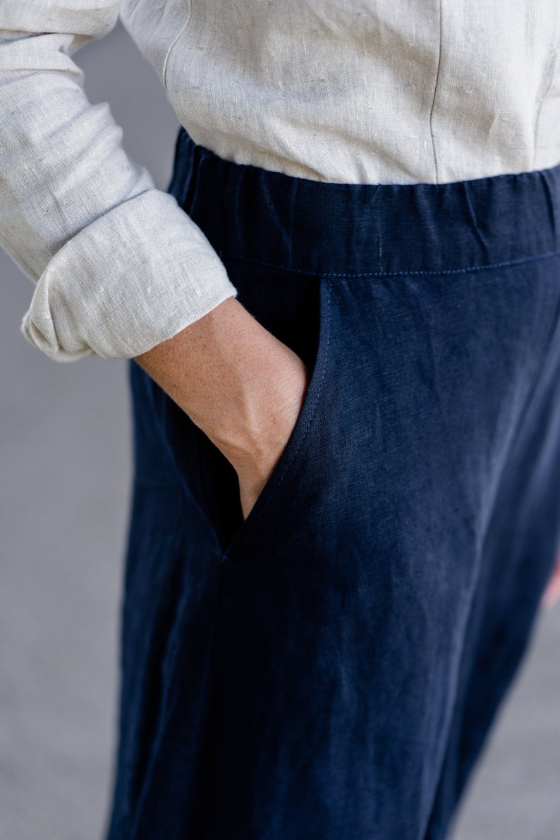WOMEN'S LINEN PANTS Blue Palazzo Pants Linen Culottes Etsy