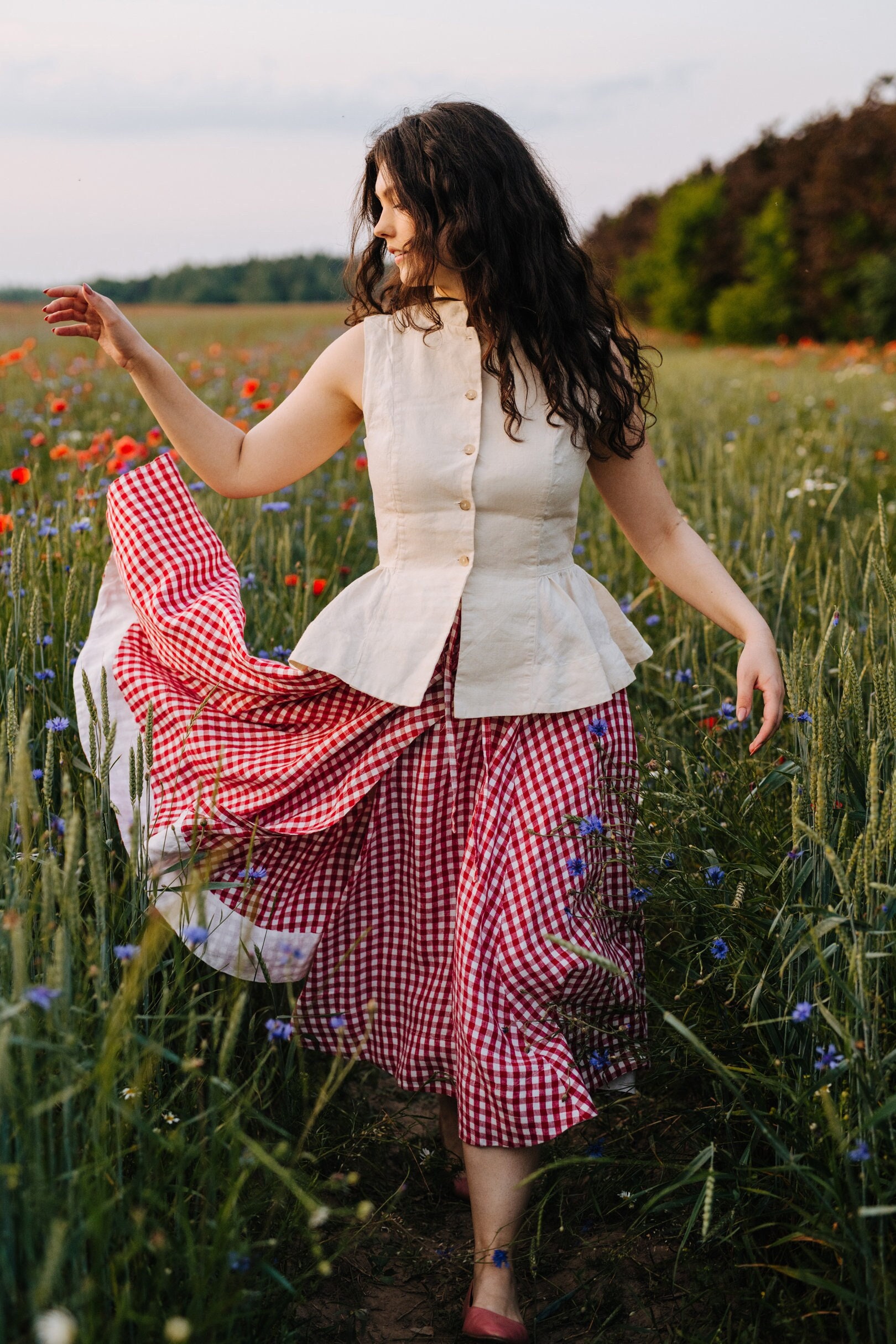 Gingham a line skirt online