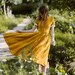 YELLOW VINTAGE DRESS | Linen Shirt Dress, Summer Midi Dress, Minimalist Aesthetic, Mustard Color, Short Sleeves, Marigold