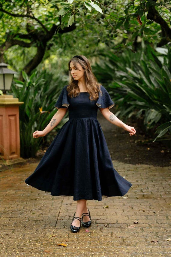 navy blue square neck dress Nora – Linen with Butterfly Sleeves, Night Color:Green Lace OkendoYes Red Cocktail Dress Buying May be worn with
