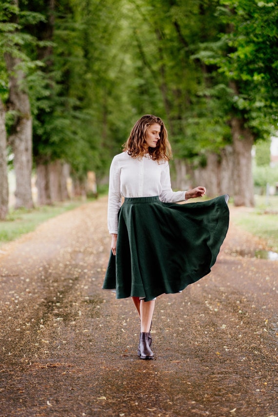 GREEN CIRCLE SKIRT Renaissance Skirt, Linen Skirt for Women