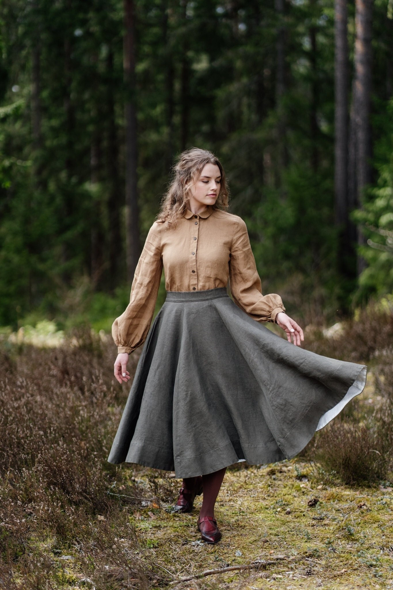 LONG KHAKI SKIRT Linen Midi Skirt Renaissance Fashion - Etsy Denmark