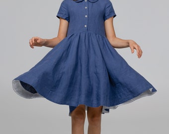 Classic Blue Linen Dress for Girls | Timeless Style and Elegance, Son de Flor