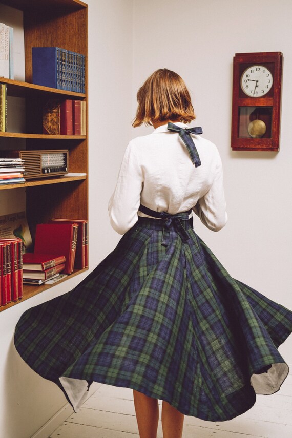 PLAID SKIRT Tartan Linen Skirt Dark Academia Clothing - Etsy