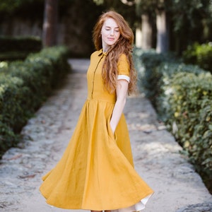 YELLOW MODEST DRESS Linen Dresses for Women Linen Clothing - Etsy