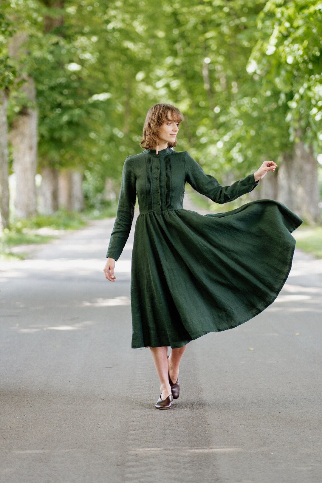 Mid DRESS Dress, Dress,shirt Etsy LINEN Modern GREEN Dress, Edwardian Bride Mother of Century the - Cottagecore Dress, Guest Norway Dress, Wedding Dress