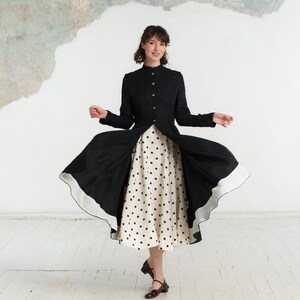 ZWARTE VICTORIAANSE JAS | Lente-overjas voor dames - Linnen jassen en jacks van keperstof unieke dameskleding - Gothic button-down jas