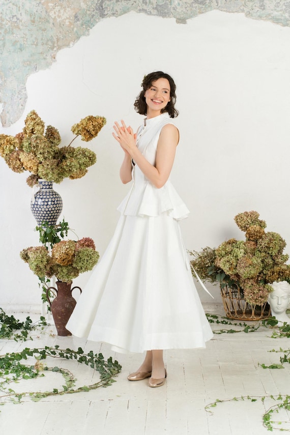 bridal peplum dress BRIDAL PEPLUM VEST | Sleeveless Wedding Vest, Bridal Gowns & Separates,  Courthouse Wedding Outfit, City Hall Bridal Vest, White Magnolia