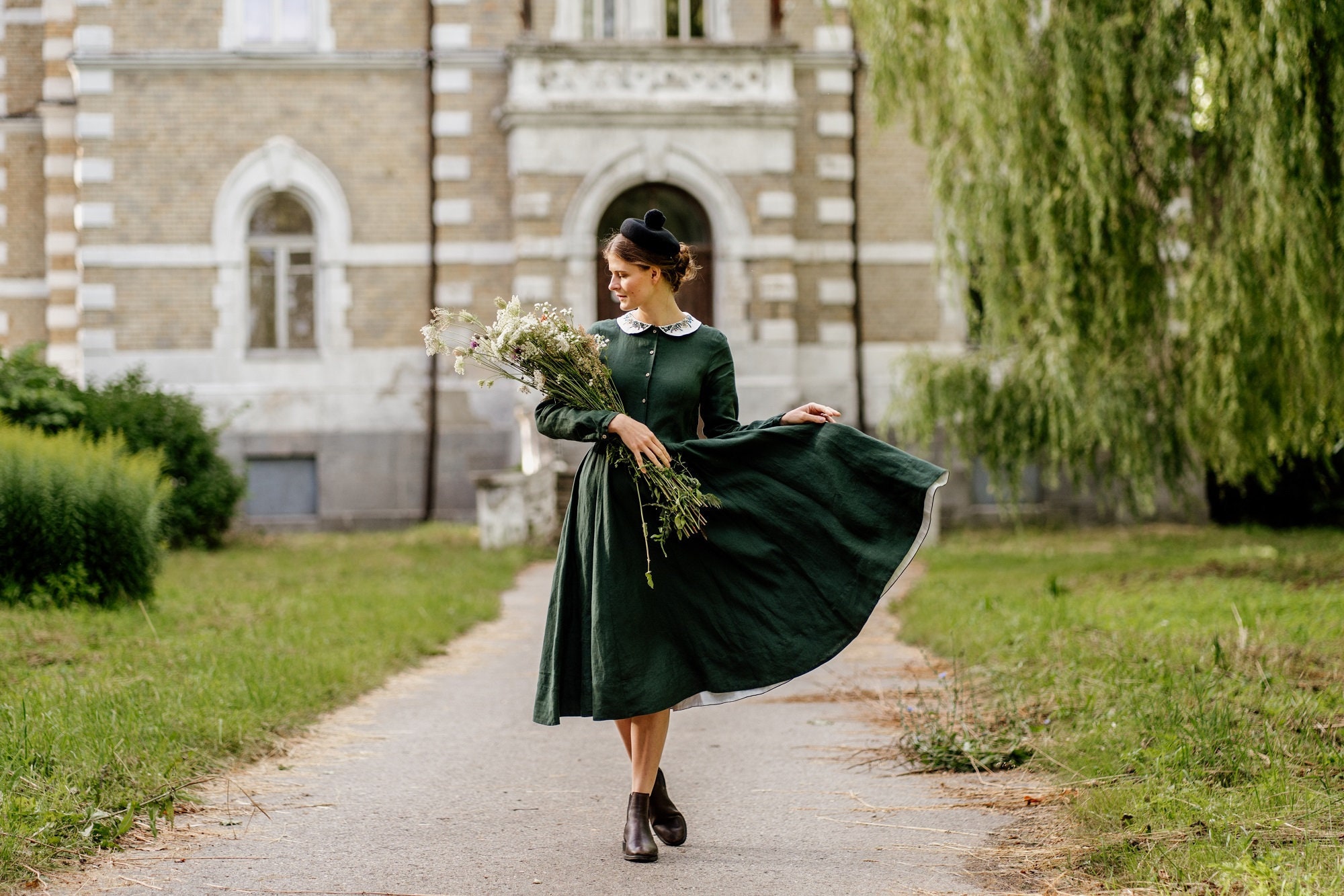 EMERALD DRESS WOMEN Linen Dresses for Women Green Dress - Etsy Norway
