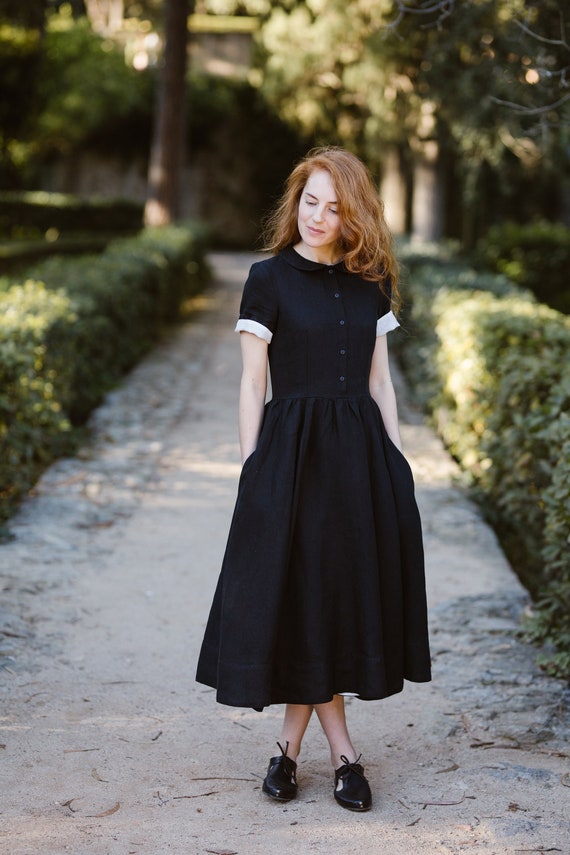 Linen Shirt Dress Black Linen Summer 